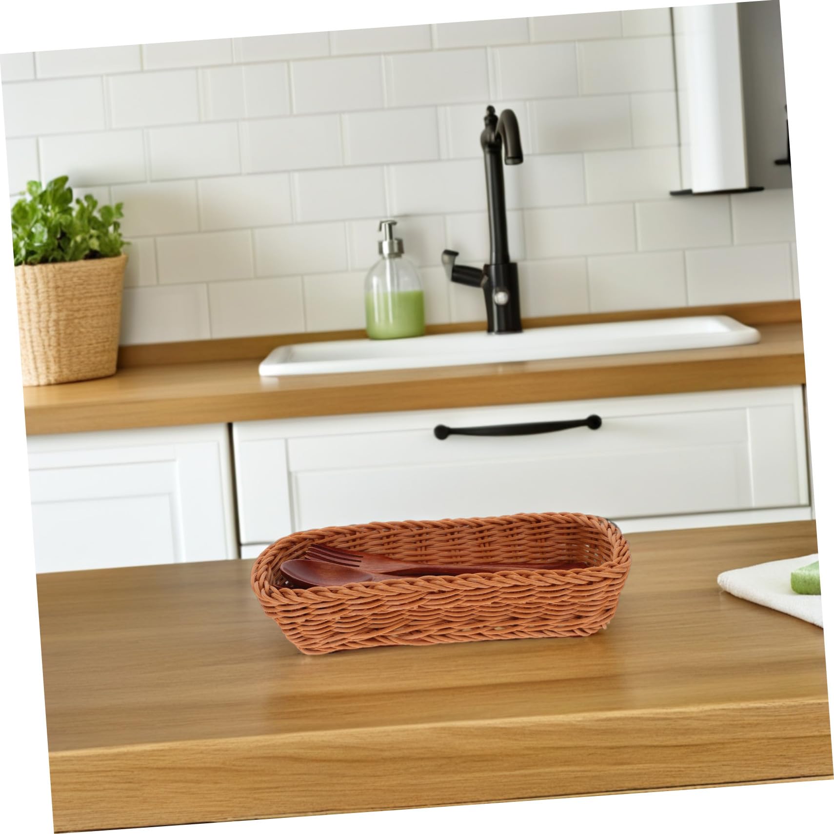 Cesta de Almacenamiento Tejida de Plástico para Cubiertos y Palillos Diseño Compacto y Ligero Color Natural Organizador Práctico para Cocina Elegante