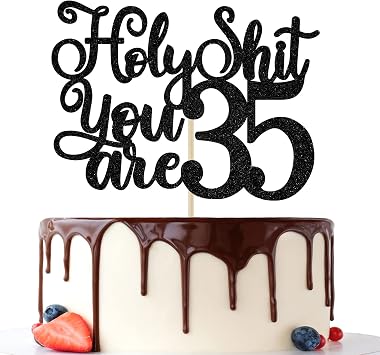 Happy 35th Birthday Cake Topper, 35 & Fabulous, Cheers to 35 Years Cake Decorations, Funny 35th Birthday Decorations Man Woman Black Glitter