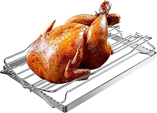 Adjustable Turkey Roast Rack, V Rack for Roasting Large Turkey, Turkey Cooking Rack Chicken Rack for Oven, Smokers, Grills, Foldable V-Shaped Chicken Roaster Stand, Stainless Steel Roasting Rack,Large