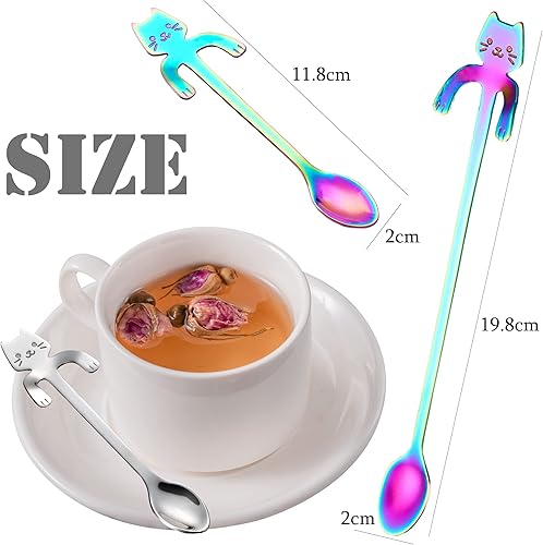 Miniatura 10 de PBIEHSR - Cuchara de café para gatos, taza colgante de acero inoxidable, cuchara de té de dos longitudes diferentes, cuchara de postre para revolver