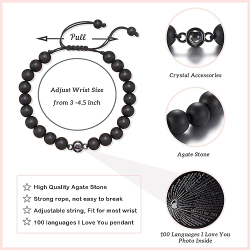 Miniatura 5 de LAVEIR Regalos para parejas en 100 idiomas con texto en inglés I Love You a juego para regalo de novio novia Sin gemas