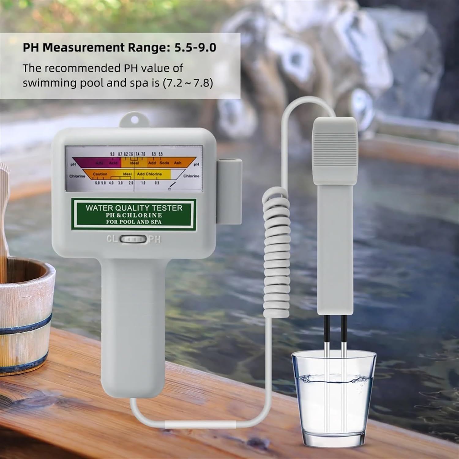 Soil PH Tester, 2 in 1 PH & CL2 Meter Swimming Pool Spa Chlorine Monitor Tester PC101 Aquarium Hot Spring Water Quality Analytical Device, Garden, Plant Cultivation
