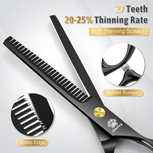 Vista 26 de GLADOG - Tijeras de aseo profesional para perros con puntas redondas de seguridad, 4 en 1, tijeras de aseo para perros y gatos