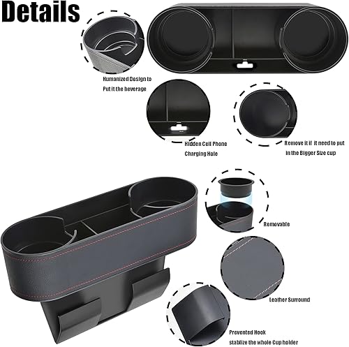 Miniatura 2 de Organizador expansor de portavasos para automóvil, portavasos multifuncionales con cubierta de piel sintética, inserto lateral, consola central,