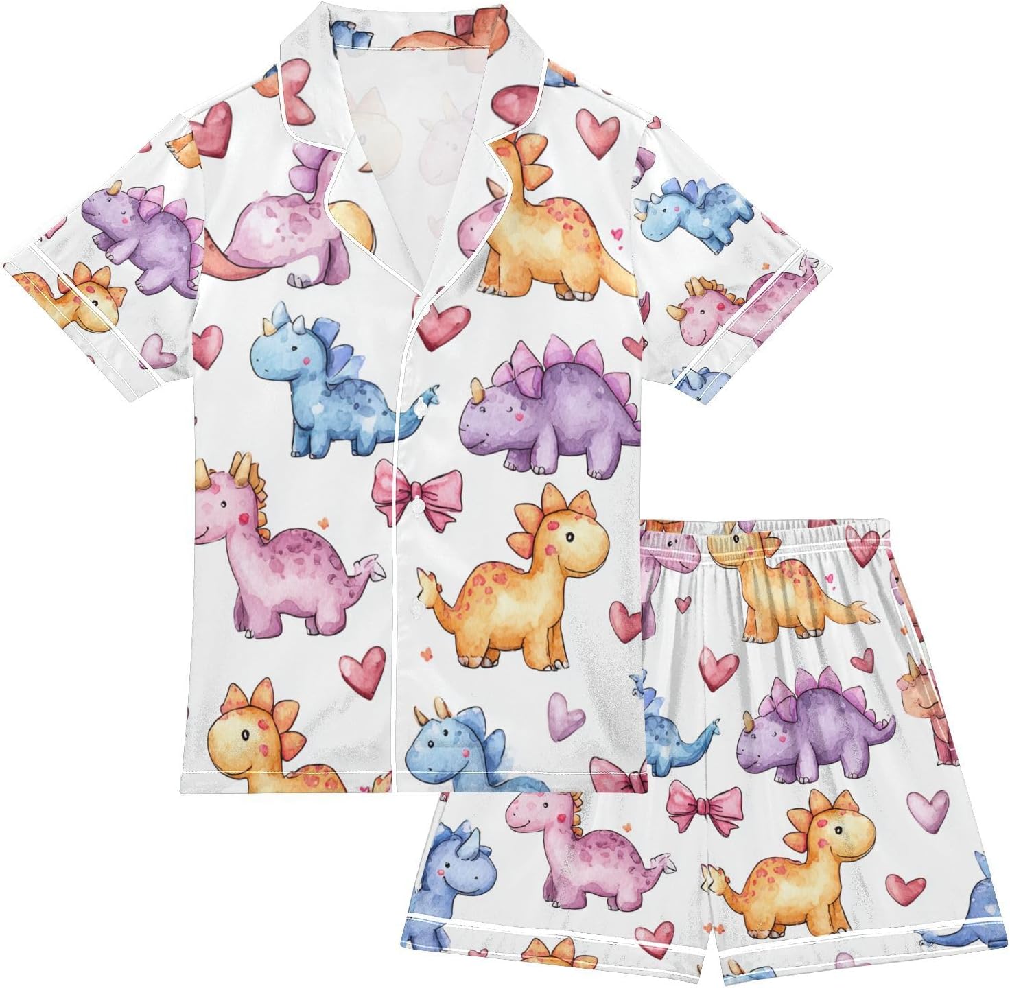 Silk Pajamas Sets Soft Satin 2 Piece Pjs Set Short Sleeve Sleepwear Nightwear