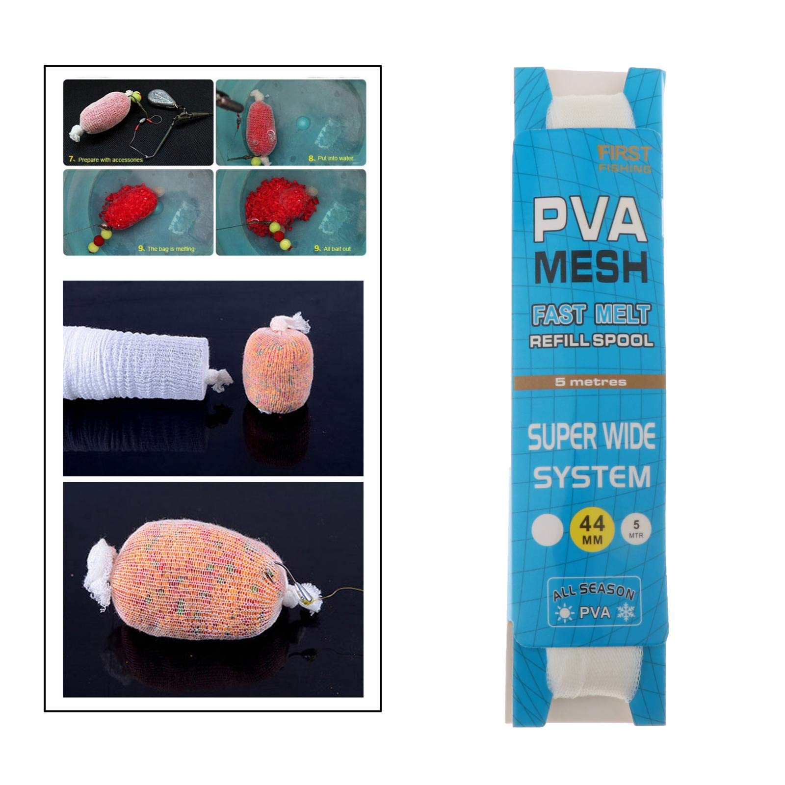 Filet d'appât de pêche PVA soluble dans l'eau - Recharge de sac en maille - 18 mm