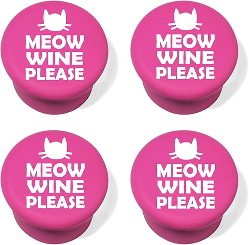 Miniatura 7 de Tapón de silicona para botellas de vino y bebidas, juego de 4 divertidos Cat Meow Wine Please (negro)