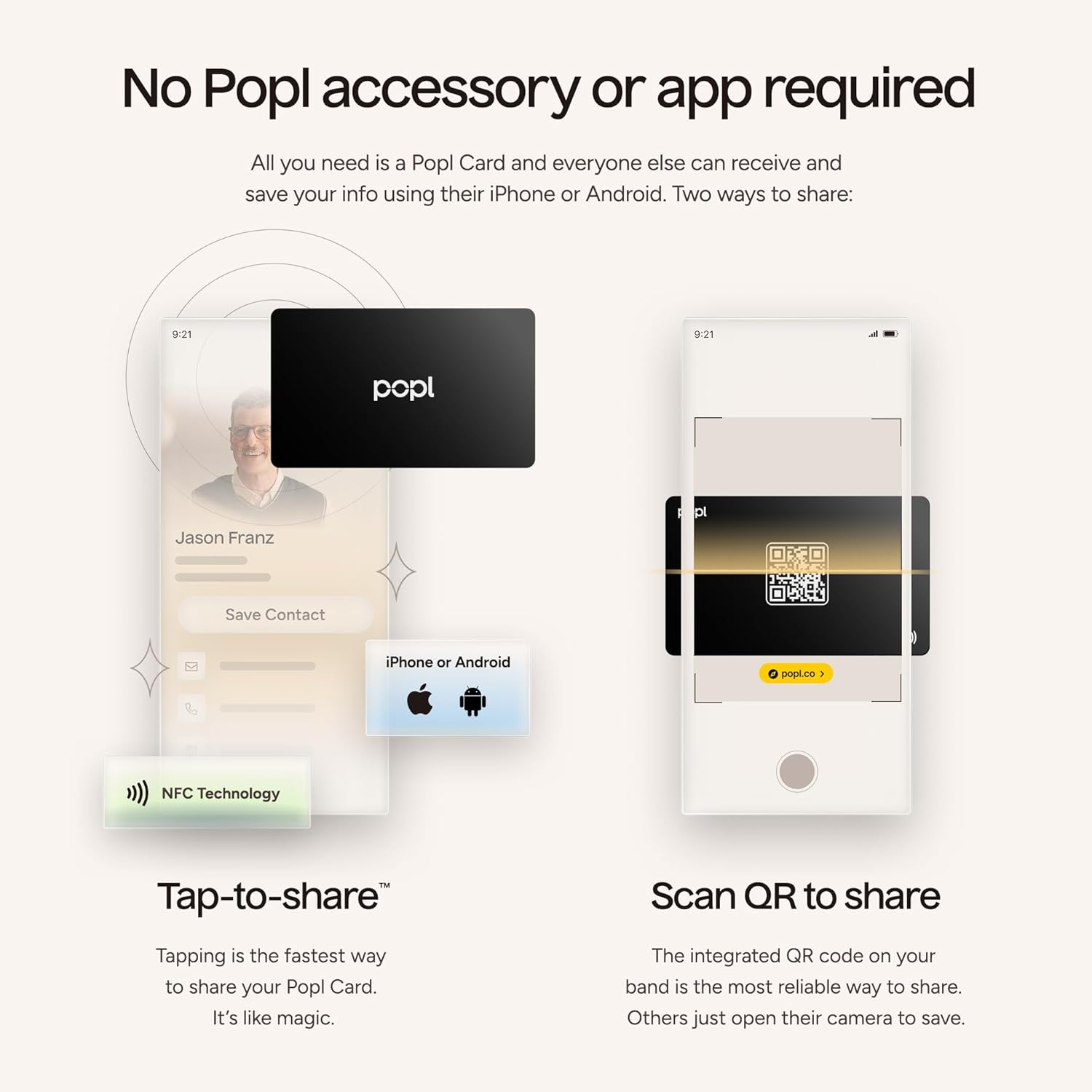 Popl Smart NFC Business Card - Sleek Modern Digital Business Card w/Instant App-Free Sharing - Customizable NFC Cards Compatible w/iPhone & Android (Black)