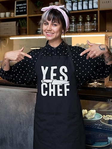 Miniatura 2 de YES CHEF - Divertido regalo de humor culinario - Delantal de cocina unisex con bolsillos y lazos traseros, Negro -