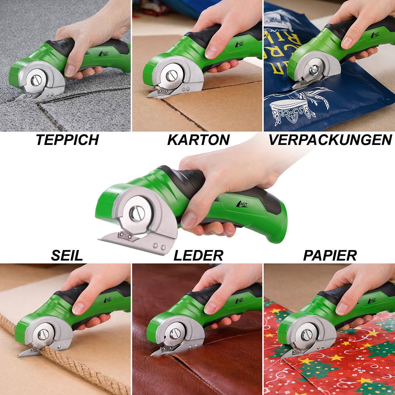 AGT Professional taglierina leggera in cartone: Set da 2 Taglierina elettrica per cartone, adatto anche per moquette, feltro e pelle, fino a 40 minuti di tempo di funzionamento (sicura, rotante)