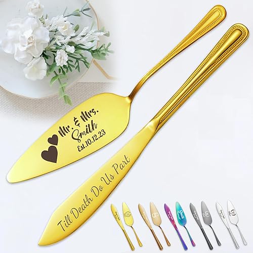 Miniatura 10 de Juego personalizado de corte de pasteles para boda, servidor de pastel de boda grabado gratis, cuchillo de pastel de acero inoxidable y juego de