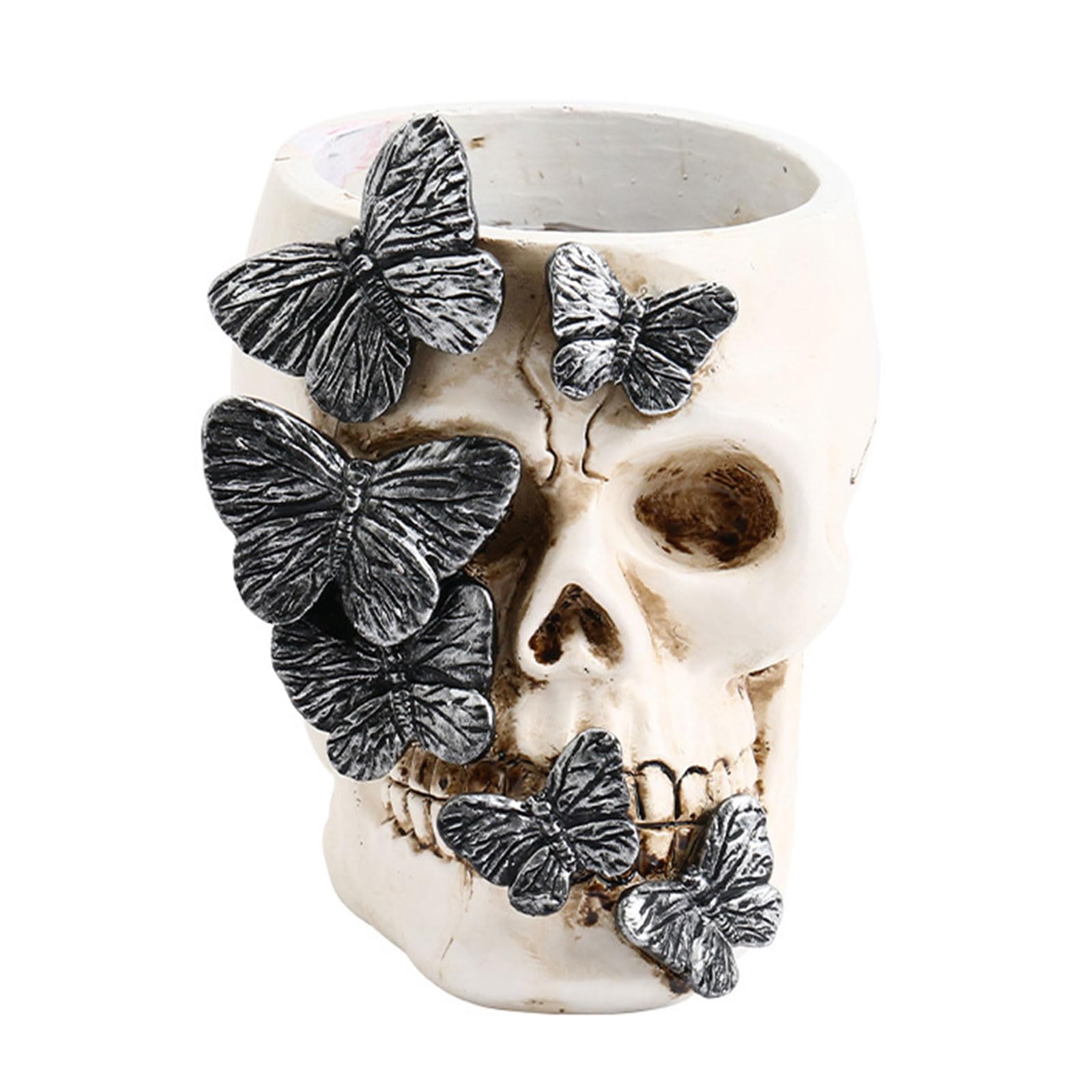 Qcbuegof Halloween Skull Pen Cup Resin Pencil Holder Desk Pen Organizer Box Makeup Brush Holder Halloween Home Organization