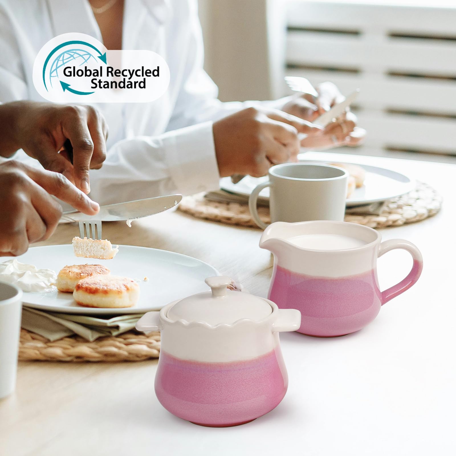 Juego de azúcar y leche de porcelana, azucarero rosa con tapa y jarra de leche, elegante recipiente de cerámica para leche y azucarero, juego de tazas de café y azúcar, ideal para el hogar