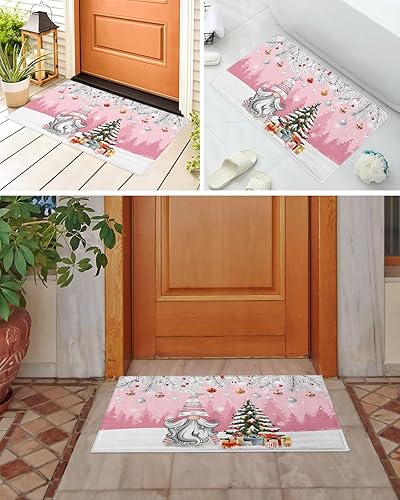 Miniatura 6 de Winter Gnomes Plush Rug Non Slip Bath Mat, Soft Shaggy Long Fur Fuzzy Bath Rugs 20" x 31.5" Christmas Pine Tree Pink Ball Gifts Carpet Mat for