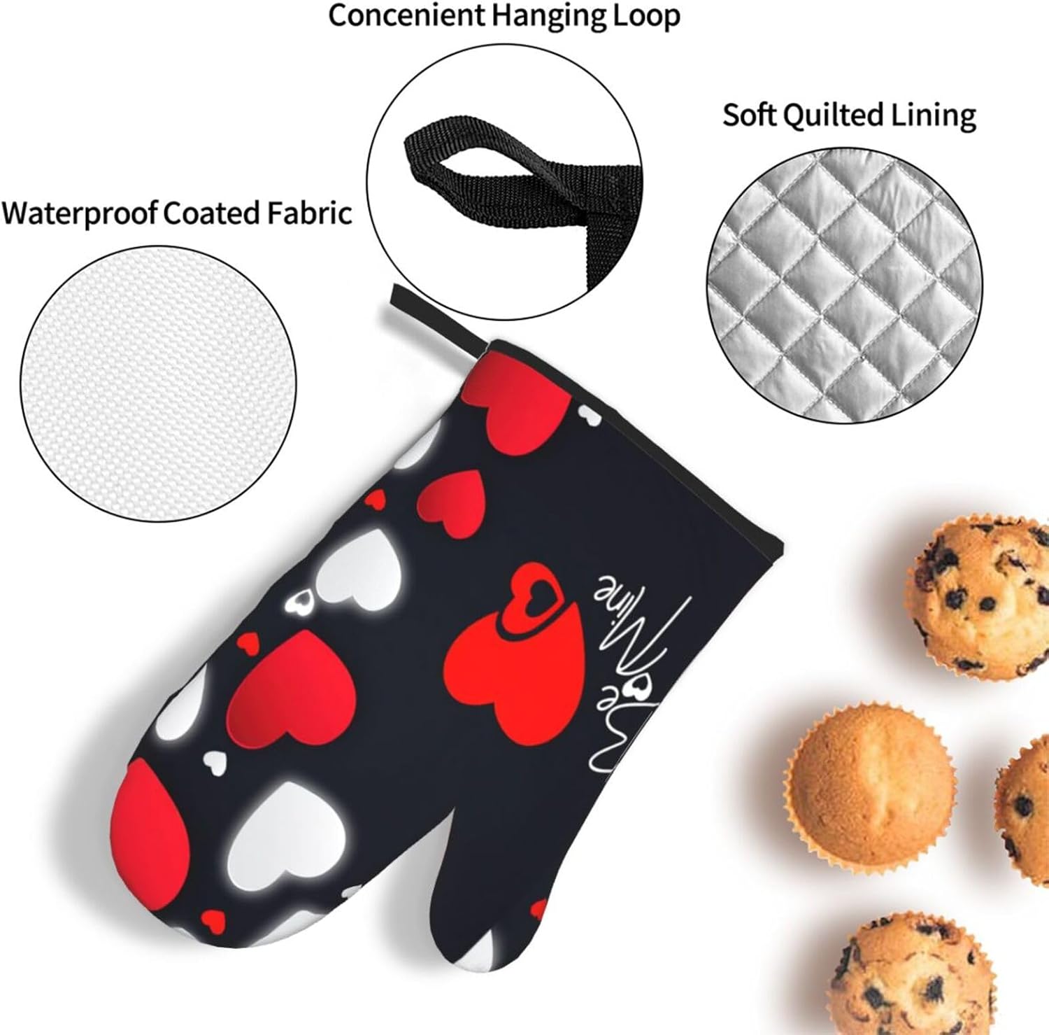 Happy Valentine's Day Print Heat Resistant Microwave Gloves, Used for Baking, Cooking, and Fashion Kitchen Essentials