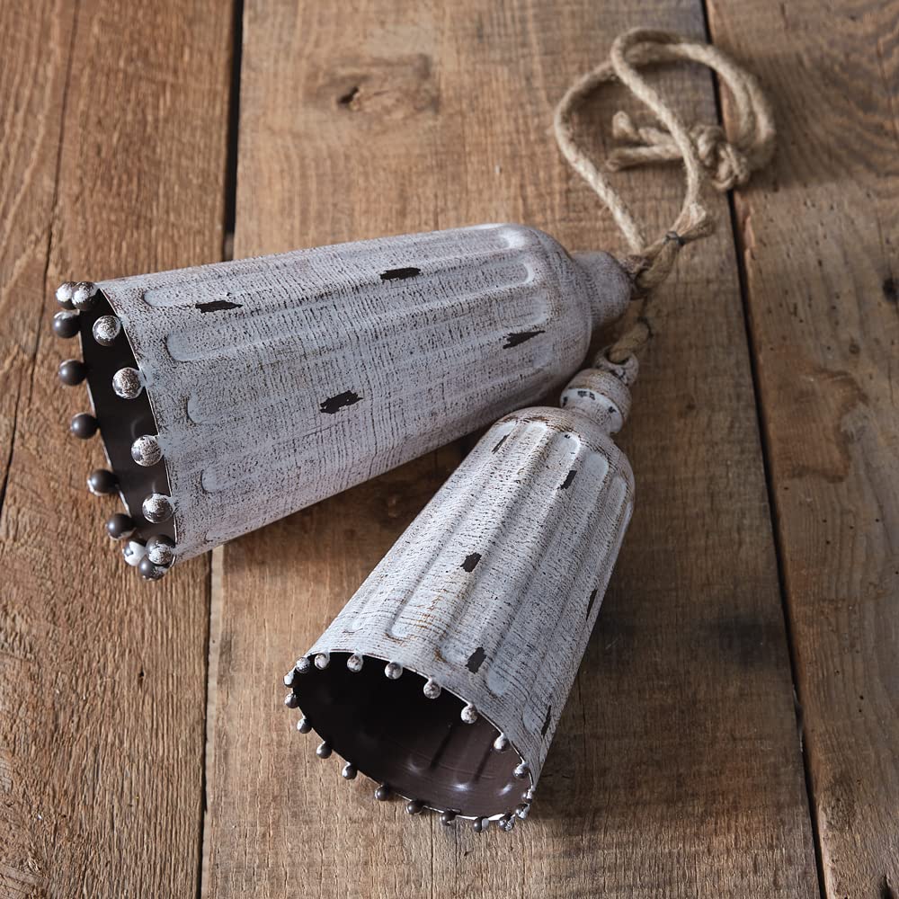 CTW Home Collection Whitewashed Metal Bells, Set of 2, Metal, Home Decor, Indoor Outdoor Accent, Christmas