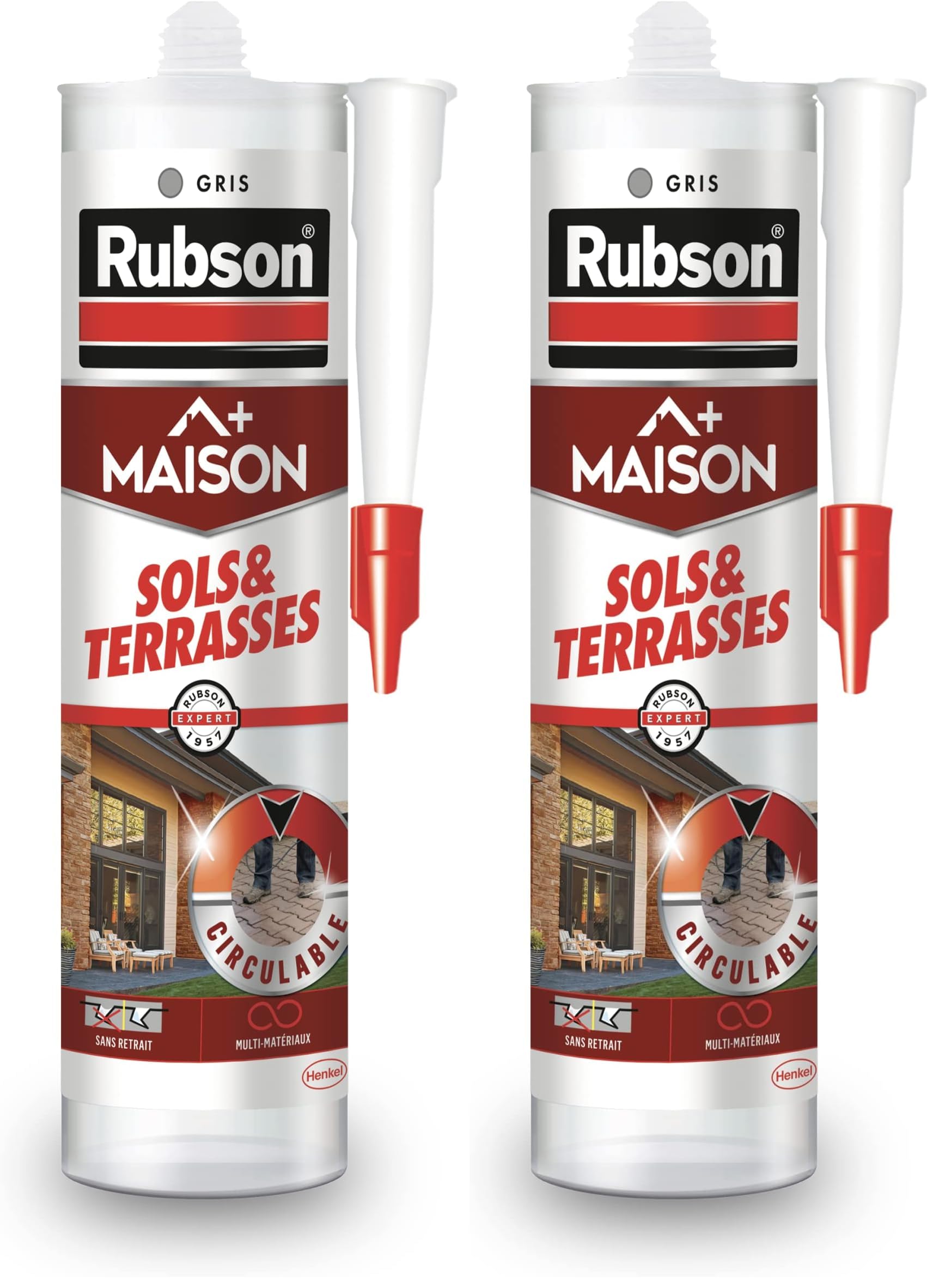 Mastic extérieur Rubson gris contre les infiltrations d'eau des terrasses et sols