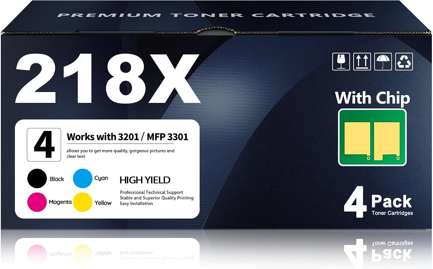 218X Toner Cartridges 4 Pack High Yield (with Chip, Black/Cyan/Magenta/Yellow) Compatible HP 218X 218A for Color Laser jet Pro MFP 3301sdw 3201dw 3301fdw 3301cdw Printer | W2180X W2181X W2182X W2183X