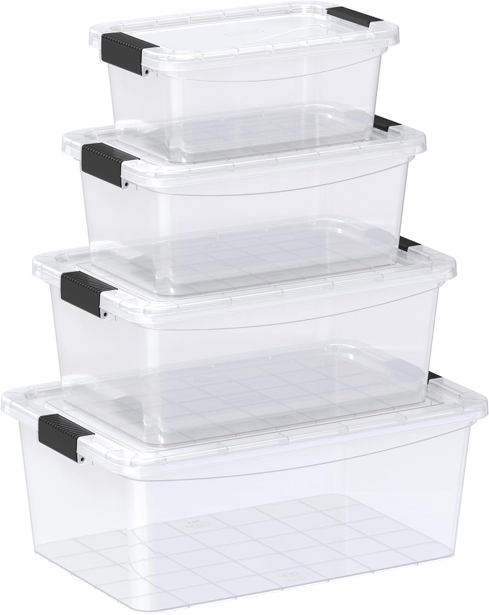 Cosmoplast Set of 5, 8, 13, 20 Liters Clear Plastic Storage Boxes with Lockable Lids