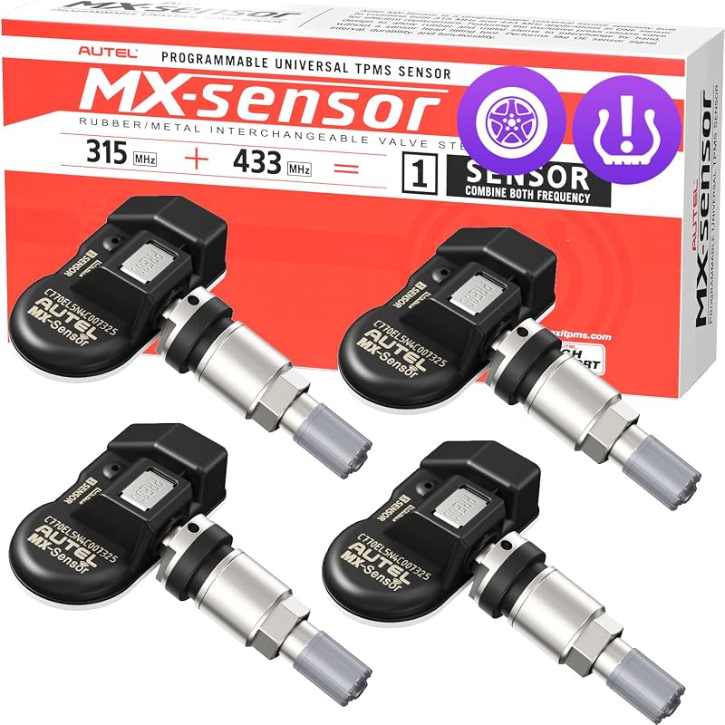 TPMS Sensors, MX-Sensor 315+433MHz, Universal Tire Pressure Sensor | TPMS Sensors Set of 4 Programmable, Tire Sensor Replacement, OE-Level Press-in Metal Valve Programmed by TS408/TS508WF/ITS600