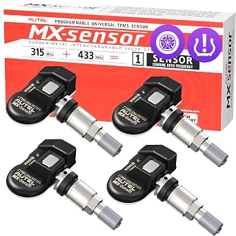 Autel TPMS Sensors, MX Sensor 315MHz + 433MHz, MaxiTPMS Tire Pressure Sensor, Press-in Universal TPMS Sensor Programmed by TS408 TS508WF TS900 ITS600 MP900TS MS906PRO-TS Metal Valve 4 Packs