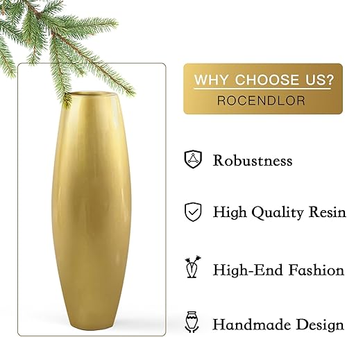Miniatura 3 de Jarrón alto para suelo, 35.5 pulgadas (35.4 in, 2.95 pies) de alto, jarrón alto resistente para decoración, resina dorada