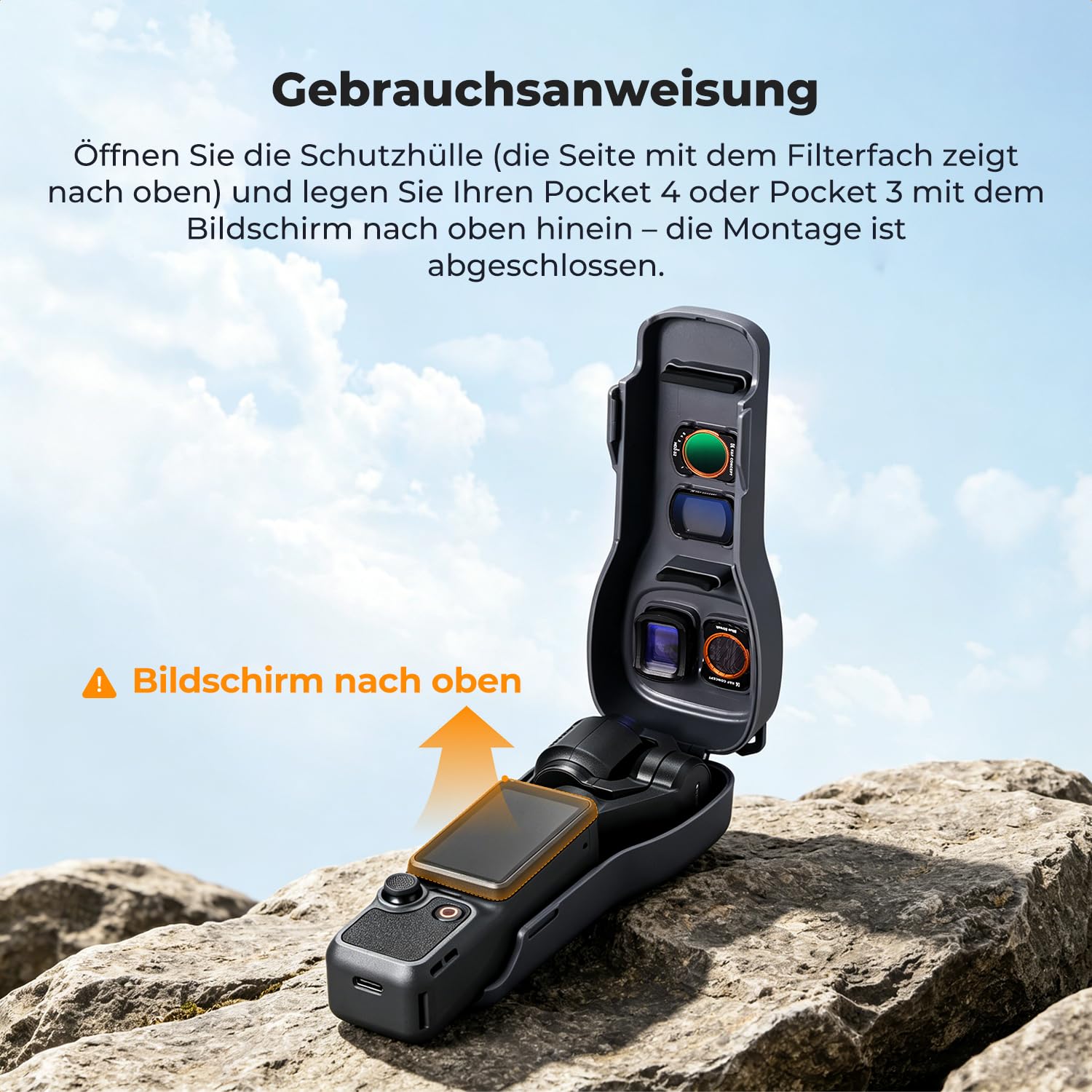 K&F CONCEPT PT61 Schutzhülle kompatibel mit DJI Osmo Pocket 4 mit Filteraufbewahrung, Hartschale mit weichem Innenfutter, speziell für Pocket 4 entwickelt & leicht zu öffnen/schließen(Schwarz)