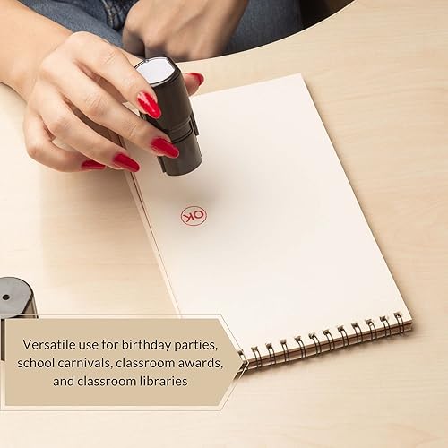 Miniatura 7 de Sellos redondos de goma autoentintados copiar entrar tarde publicado OK frase en círculo con tinta roja vibrante OK