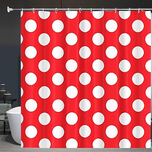 Miniatura 3 de Juego de cortinas de ducha con diseño de lunares, color rojo y blanco