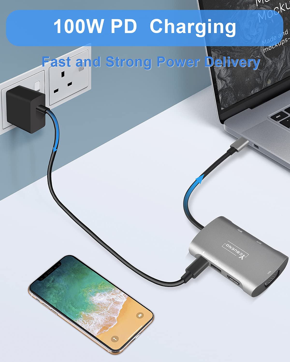 Docking station USB C 7 in 1 - triplo display, VGA 1080P, 2 USB 3.0, porta dati di tipo C, HDMI 4K, ricarica PD 100W, lettore di schede SD/TF, compatibile con Dell/HP/Lenovo, ecc