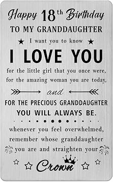 HYHYDHP 18th Birthday Gifts for Granddaughter - 18th Birthday Card for Granddaughter, 18 Years Old Granddaughters Bday Gift Present, Stainless Steel Wallet Insert Card for Girls Turning 18
