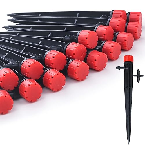 Miniatura 19 de 100 emisores de riego por goteo para tubos de riego por goteo de 1/4 pulgadas, goteros de flujo de agua ajustables de 360 grados en estaca de flecha