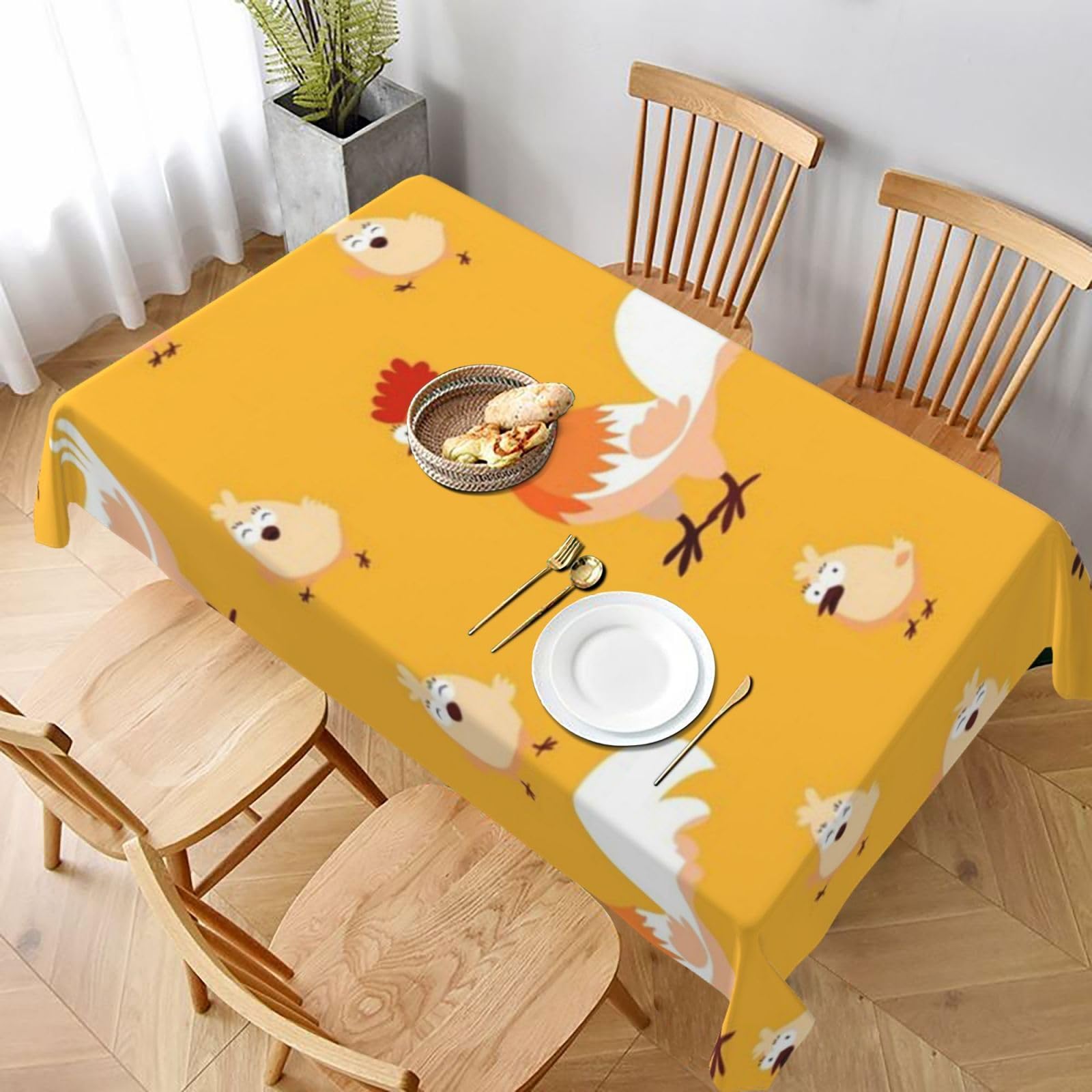 BNVSADC Chicken Chick Printed Rectangle Tablecloth 228x152 CM, Water Resistant Polyester Table Cloth Decorative Fabric Table Covers for Kitchen Dining Table Parties Camping