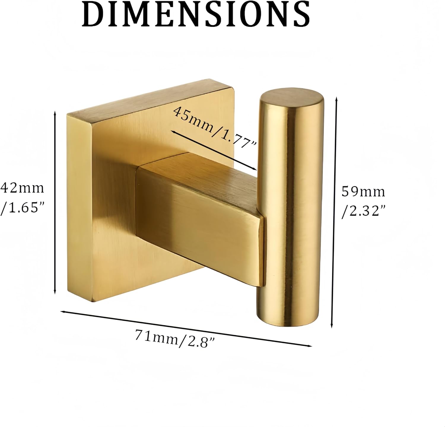 SEIDO 4 Pack Bathroom Towel Hooks, 304 Stainless Steel Wall Mounted Hooks for Towels & Coats, Heavy Duty Bath Towel Holder for Bathroom, Kitchen, Entryway (Brushed Gold, Square Base)