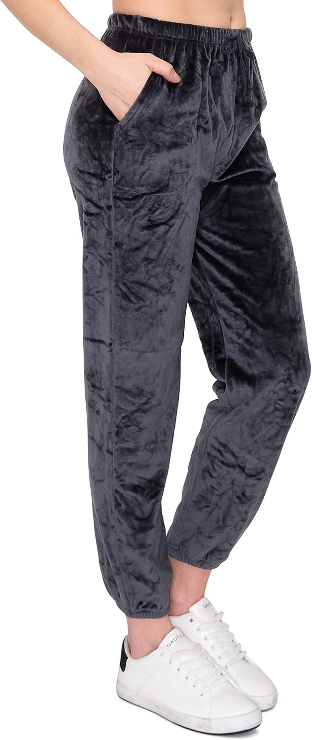 ALWAYS Women's Velvet Velour Joggers - Basic Premium Soft Stretch Warm Winter Sweatpants