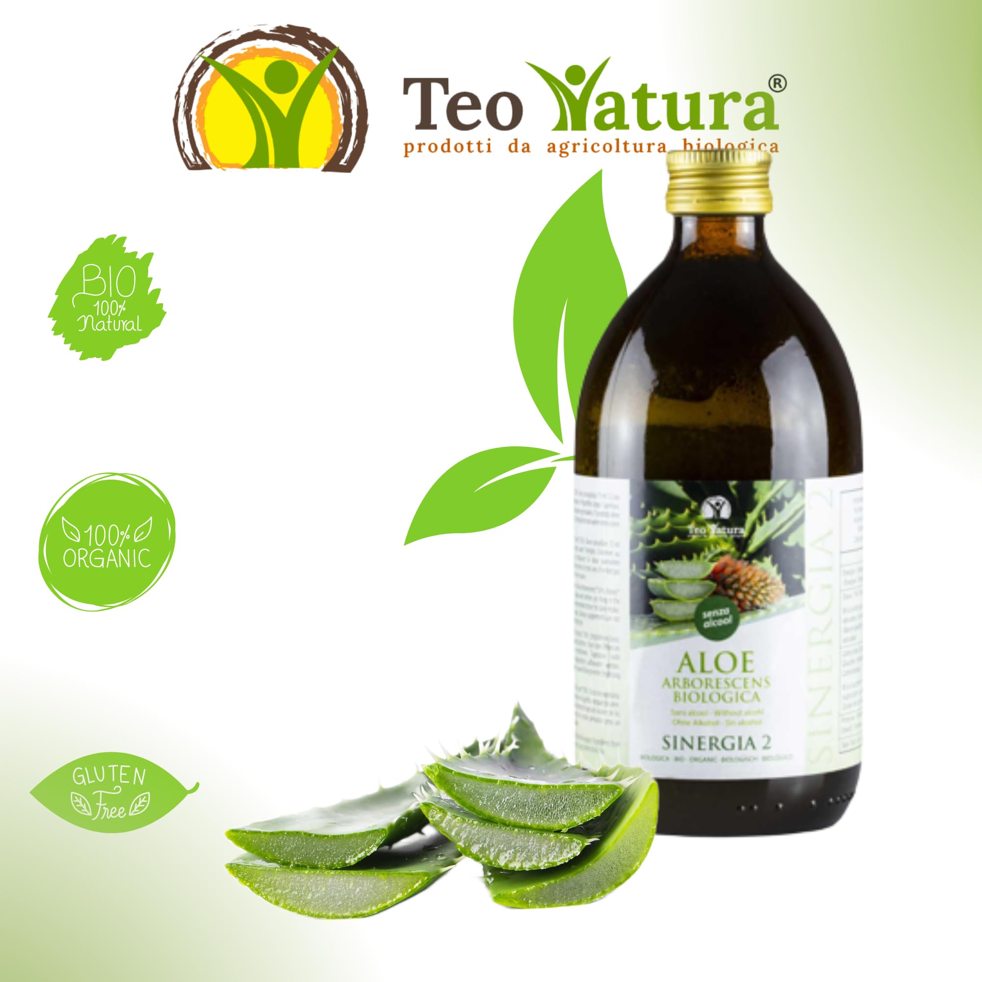 Teo Natura Sinergia 2 – Integratore e da Bere - Ricetta di Padre Zago (senza Alcool) con Aloe Arborescens e Miele Biologico - 500 ml (Confezione da 1)