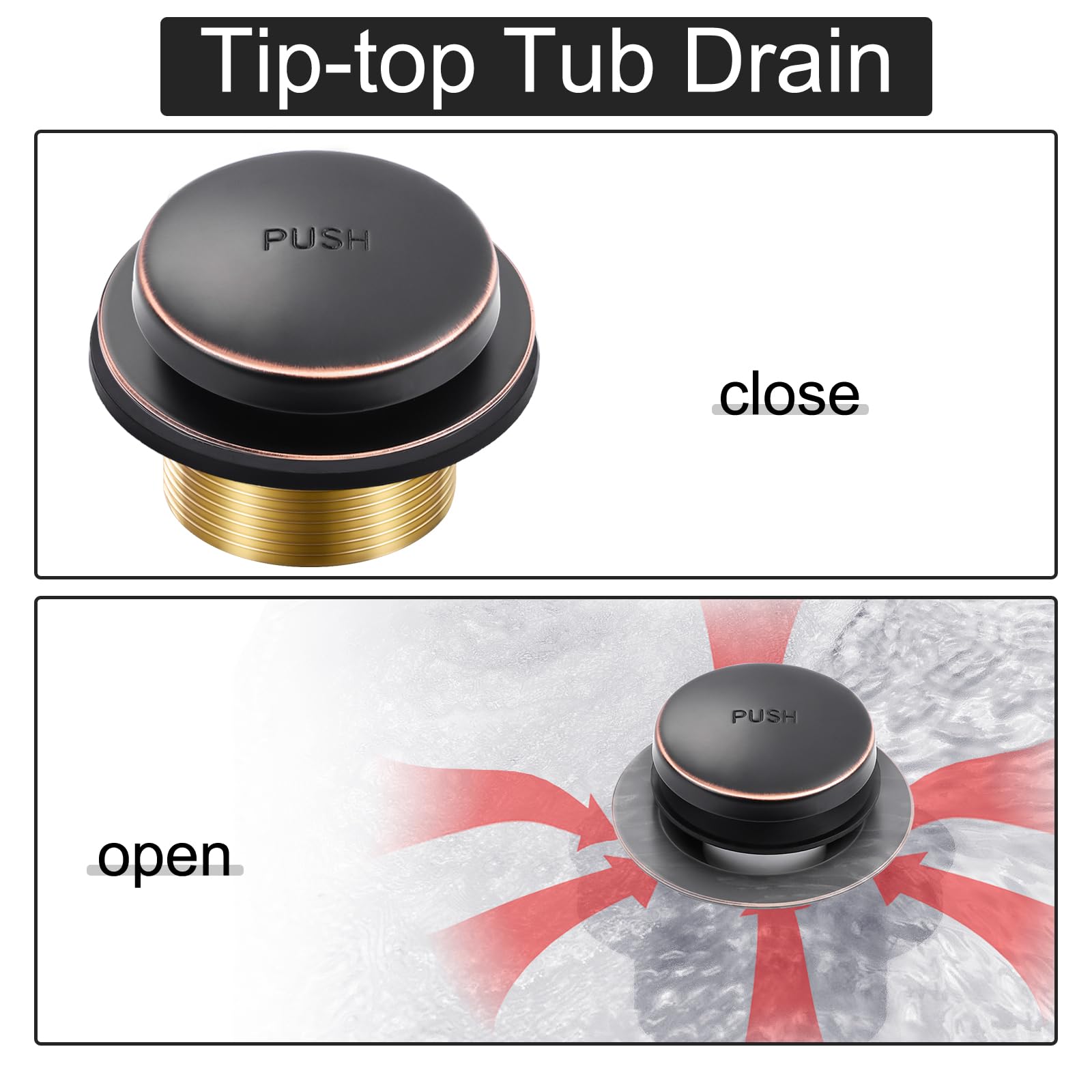 Kit de drenaje de bañera de bronce aceitado con placa frontal de desbordamiento de dos agujeros | Kit de repuesto para desagüe de bañera, montaje de conversión universal con roscas finas y gruesas, accesorios de baño