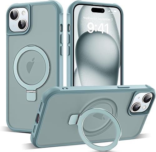 Miniatura 78 de Funda de grado militar compatible con iPhone 14 Plus de 6.7 pulgadas, con soporte magnético invisible tipo anillo, compatible con MagSafe y gran