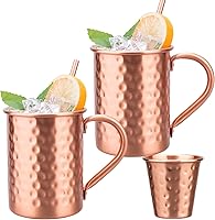 Vista 10 de Juego de 2 tazas de cobre 100% puro, tazas Moscow Mule con asa, taza de cobre para beber en frío, taza con acabado martillado a mano, regalos
