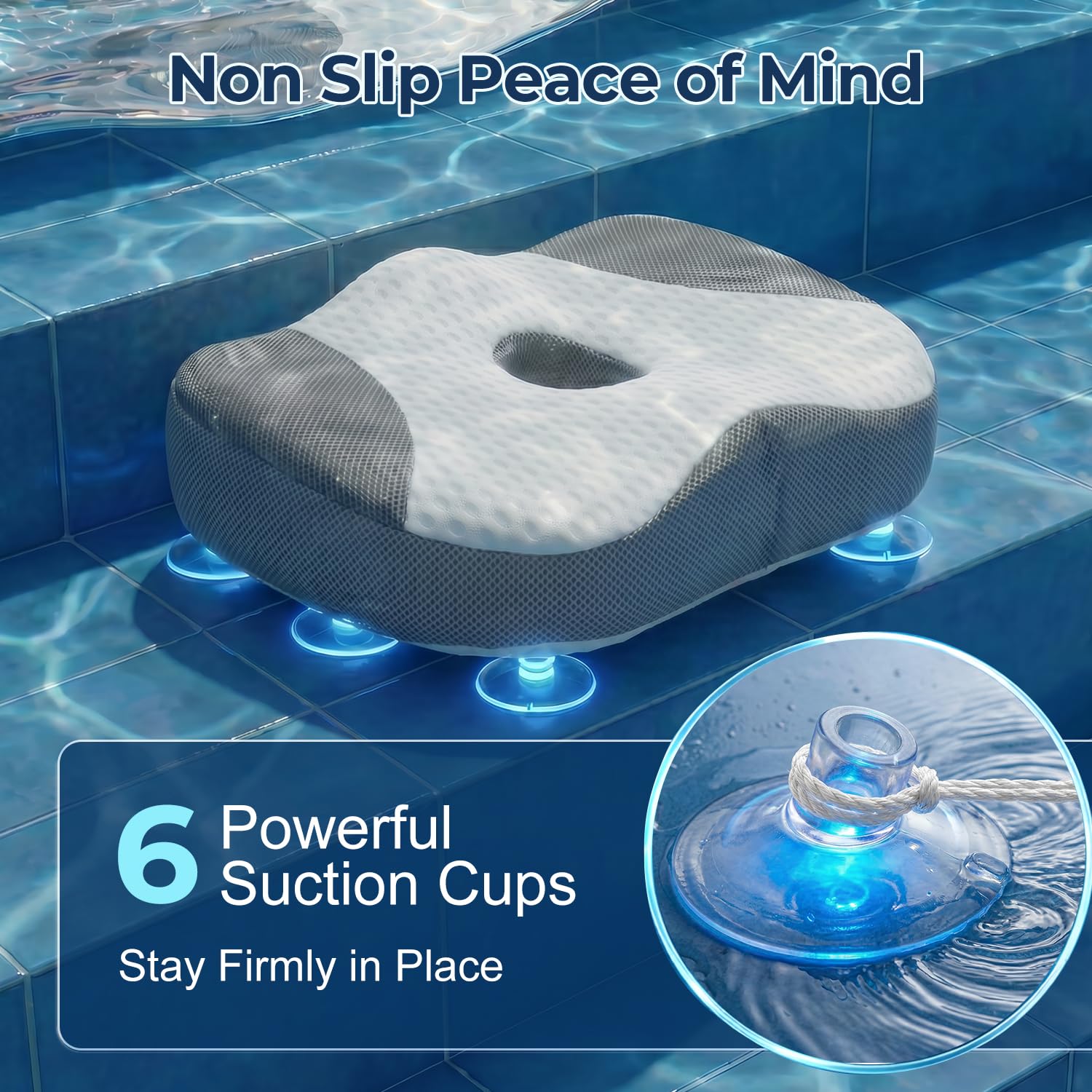 Idle Hippo Whirlpool Booster Sitz, Gewichtetes Whirlpool-Kissen mit leistungsstarken rutschfesten Saugnäpfen, Booster Kissen, Schnell Trockenes Spa Kissen für Indoor Outdoor Whirlpool