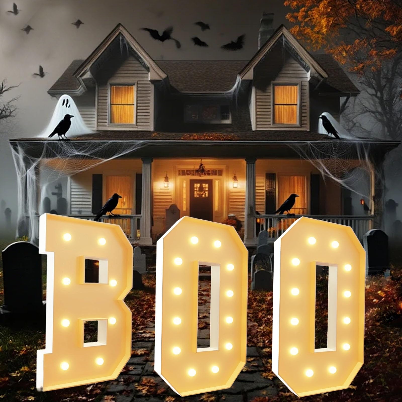 4-stopowy podświetlany napis LED Boo dekoracja na Halloween dla domu rodziny na zewnątrz baner(100CM)