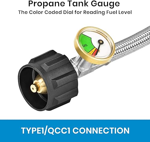 Miniatura 6 de Stanbroil Manguera trenzada de acero inoxidable con cola de propano RV de 12 pulgadas con conexión de calibre tipo 1 para regulador estándar de dos