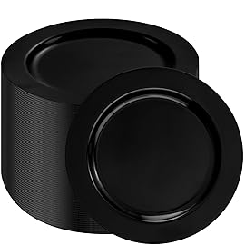 bUCLA 100 Pieces Black Plastic Plates - 6.25 inch Disposable Dessert/Salad/Appetizer/Small Cake Plates for Party, Graduation & New Year