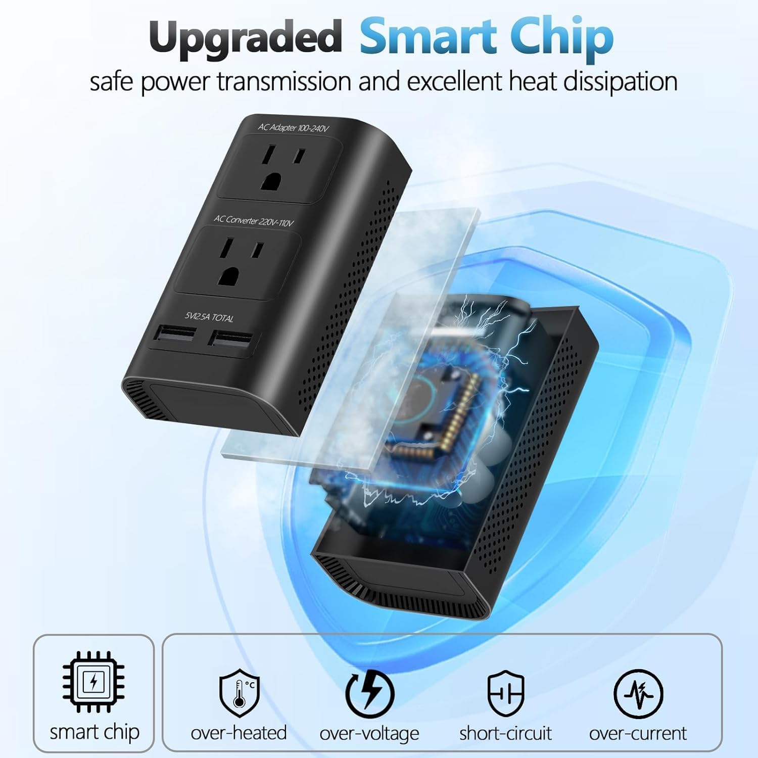 220v to 110v Voltage Converter US to Europe, Power Converter Adapter Combo (Black)