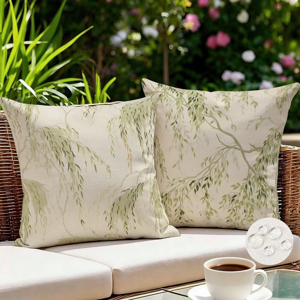 Housse de coussin extérieur 40x40 vert imperméable | Lot de 2 taies plantes pour jardin
