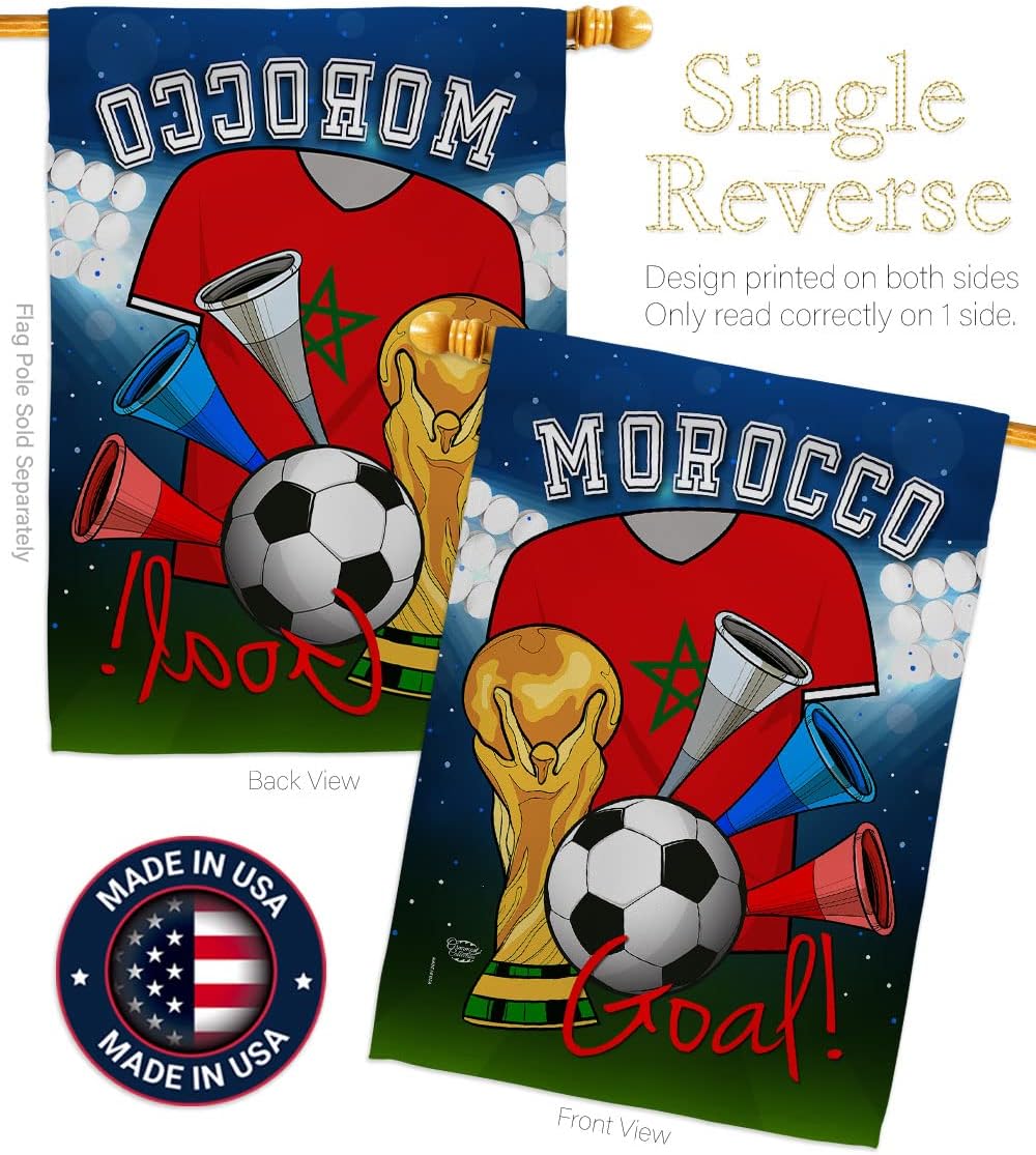 World Cup Morocco Soccer House Flag Sports Game Goal Ball Football Entertainment Activity Physical Decoration Banner Small Garden Yard Gift Double-Sided, 28" x 40", Made in USA