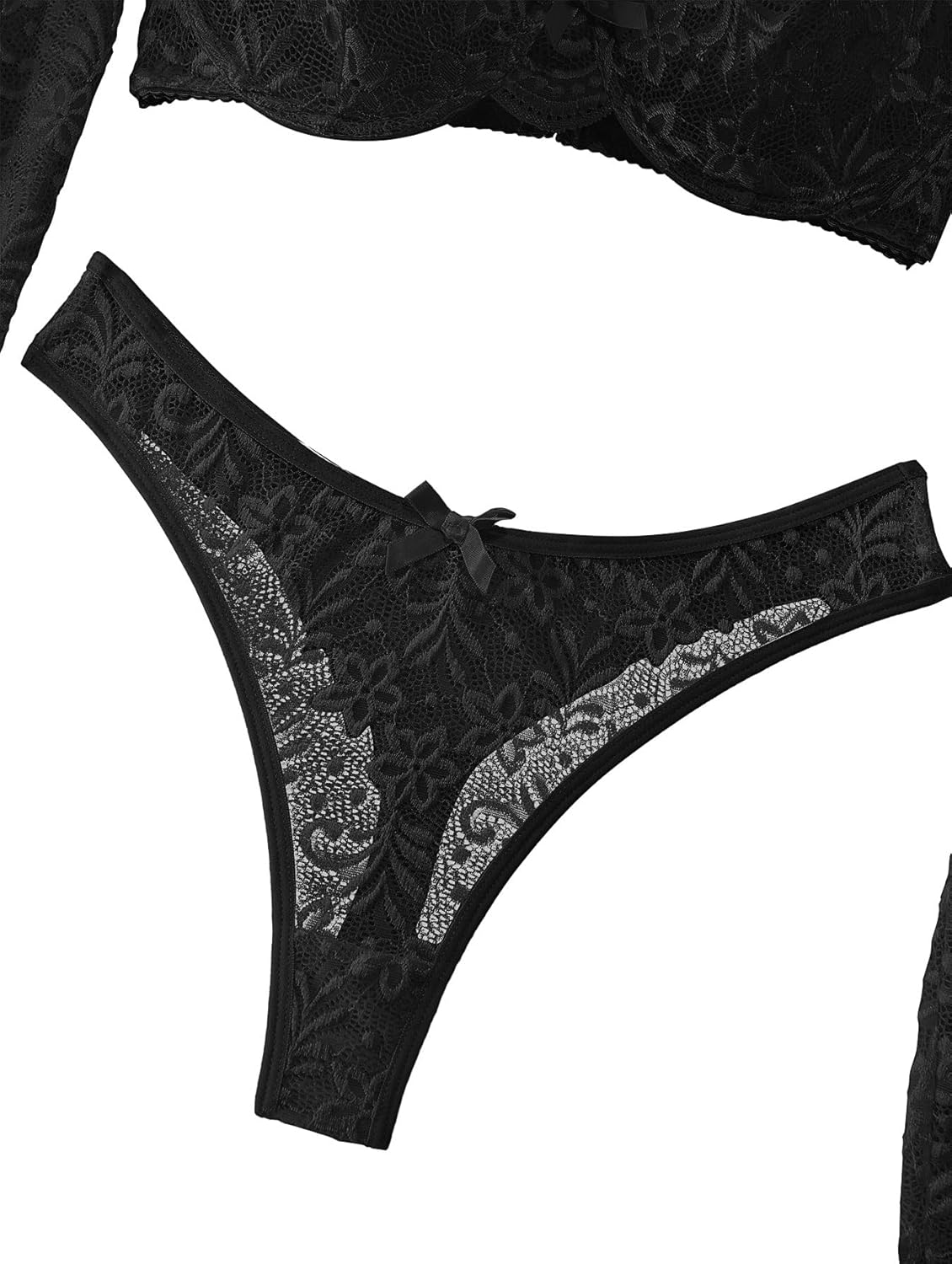 Lilosy Sexy Long Sleeve Floral Lace Underwire Lingerie Set - Image 7