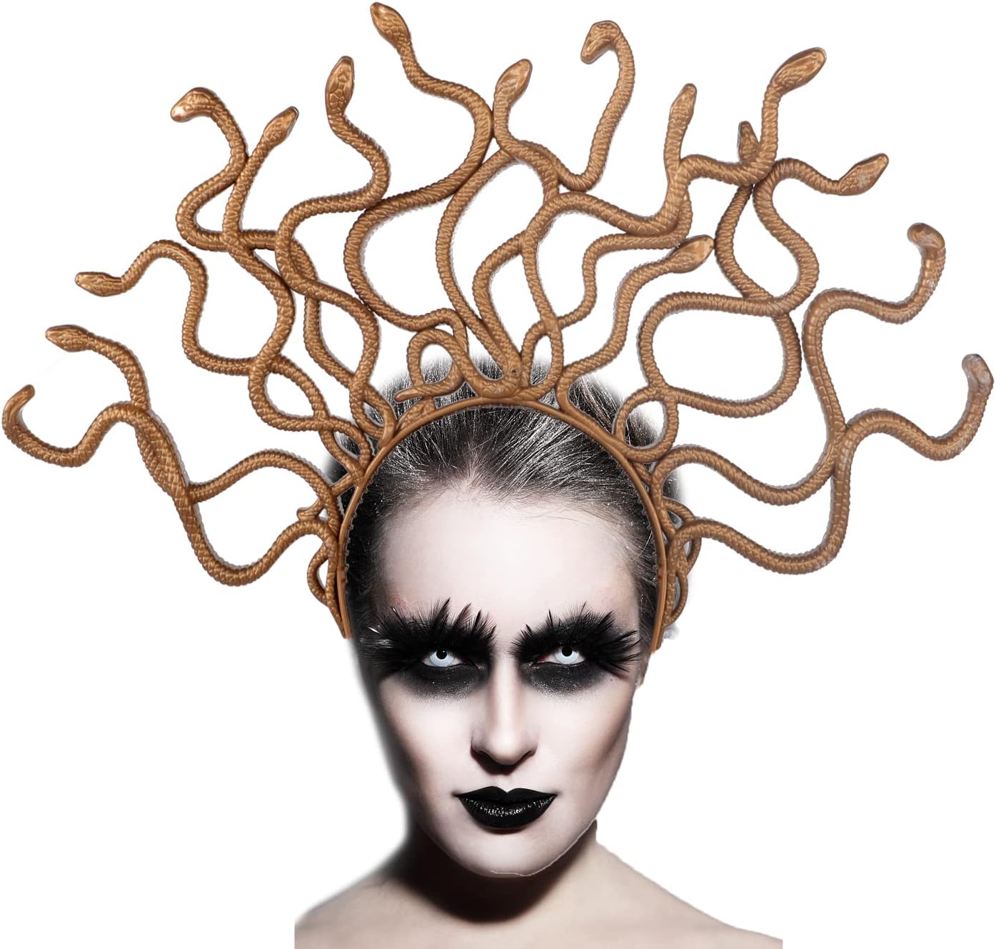 PURFUNGold Medusa Snake Headband Halloween Costume Medusa Cosplay Headpiece Hair Hoop Women Girls Scary Day Of The Dead Fancy Dress Party Snake Crowns Tiaras Hair Band