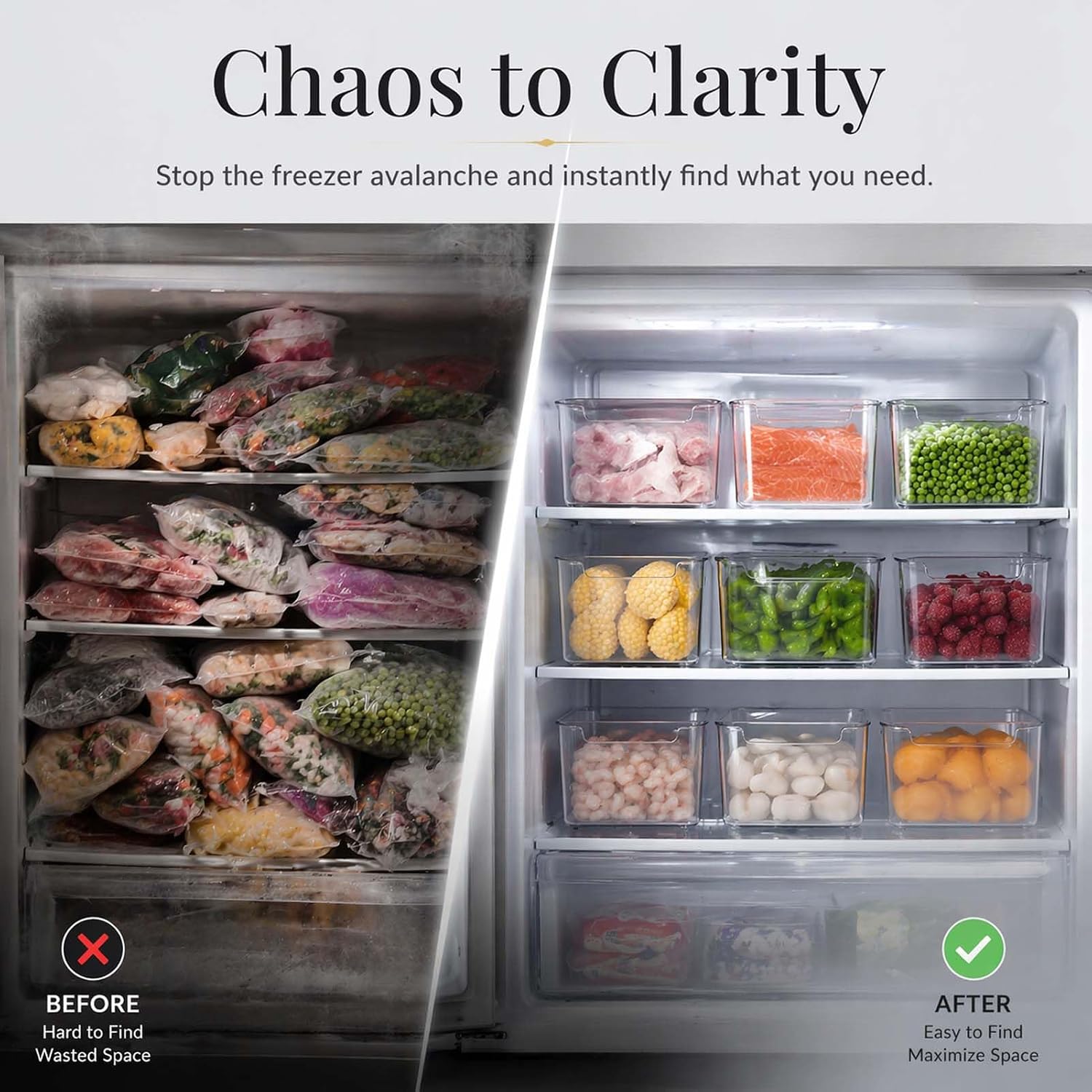 Crystal Clear Freezer Storage Bins, Crack-Resistant Plastic Fridge Storage Bins with Built-in Handles, BPA-Free Organization Containers for Refrigerator, Pantry Kitchen Cabinets (A-7 in,4)
