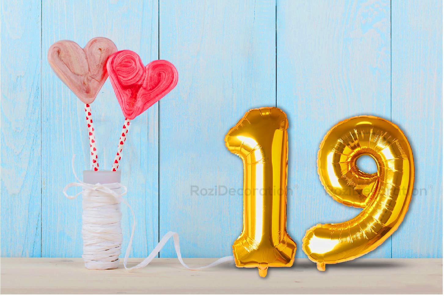 Rozi Decoration 19 Number Golden Foil Balloons 16? Inch Helium Supported for 19th Birthday Decoration Items | 19th Anniversary Decoration | 19 Number Balloon Pack of 2 Pcs 3